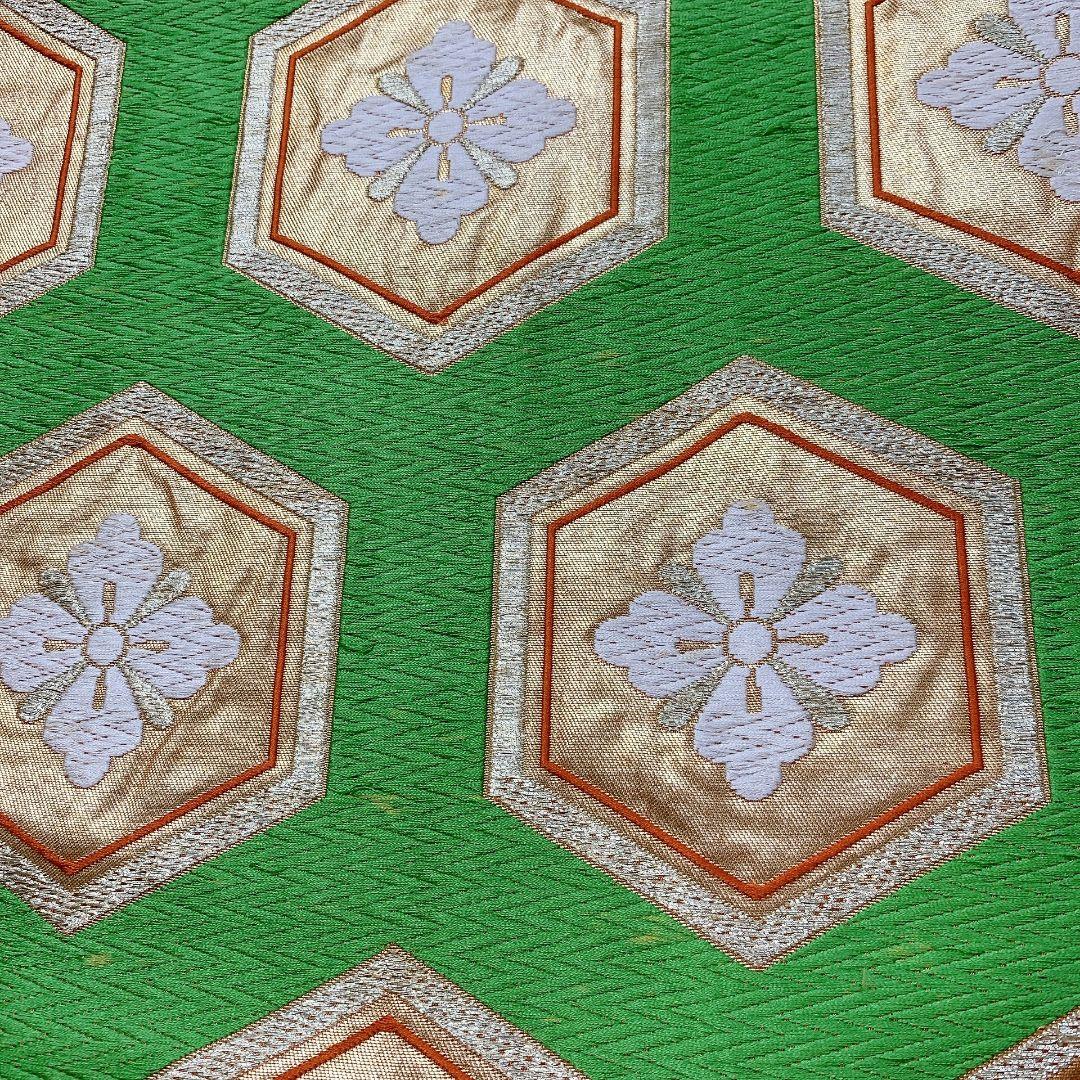 5060# Japanese Vintage Fukuro Obi Belt Kimono Fabric Silk Traditional Embroidery　