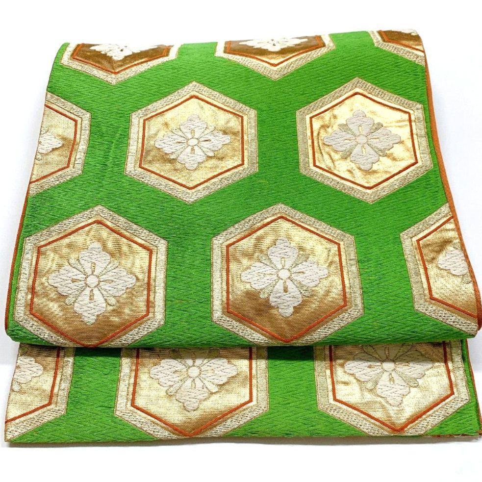 5060# Japanese Vintage Fukuro Obi Belt Kimono Fabric Silk Traditional Embroidery　