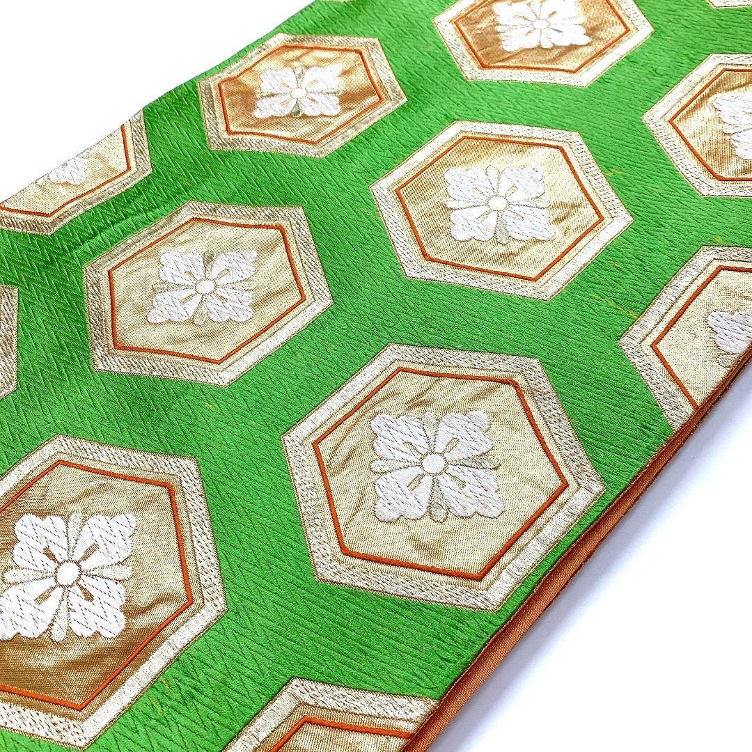 5060# Japanese Vintage Fukuro Obi Belt Kimono Fabric Silk Traditional Embroidery　