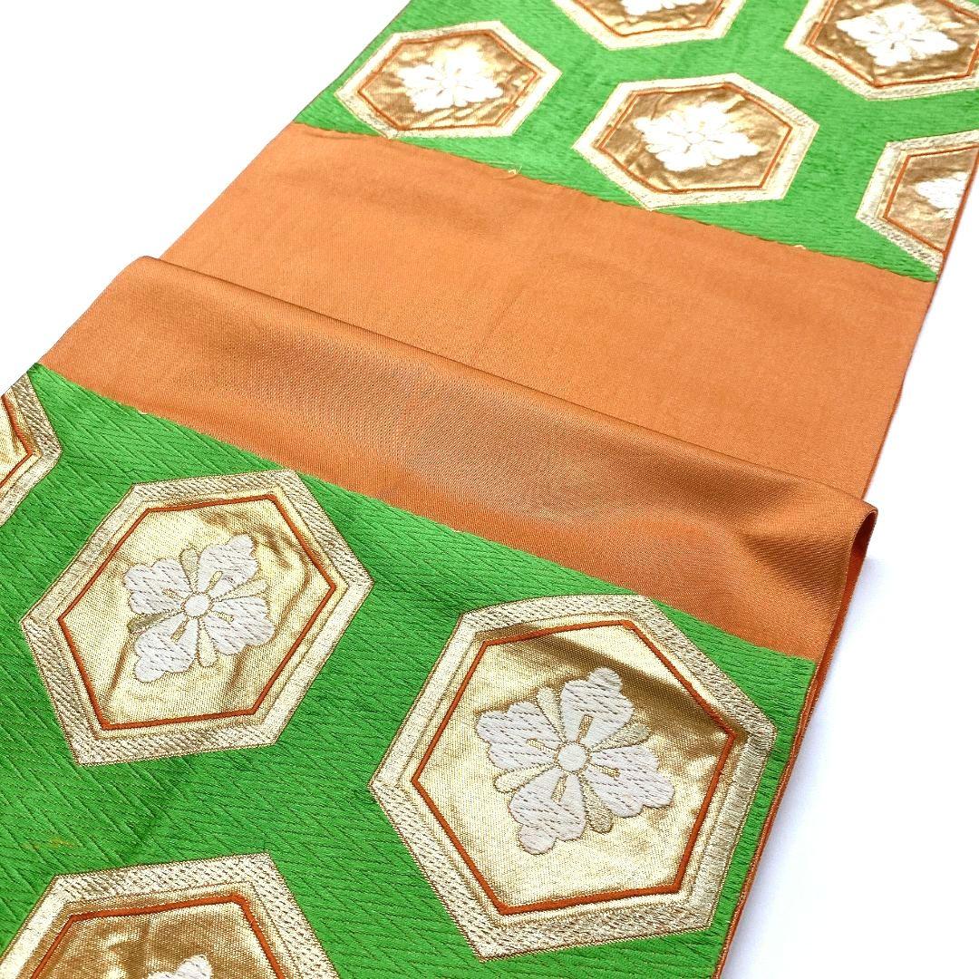 5060# Japanese Vintage Fukuro Obi Belt Kimono Fabric Silk Traditional Embroidery　