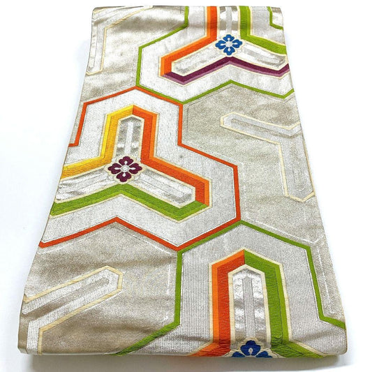 5082# Japanese Vintage Fukuro Obi Belt Kimono Fabric Silk Traditional Embroidery