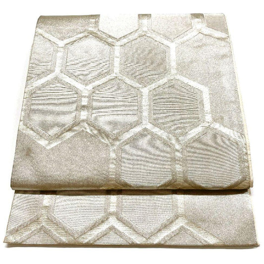 5106# Japanese Vintage Fukuro Obi Belt Kimono Fabric Silk Traditional Silver