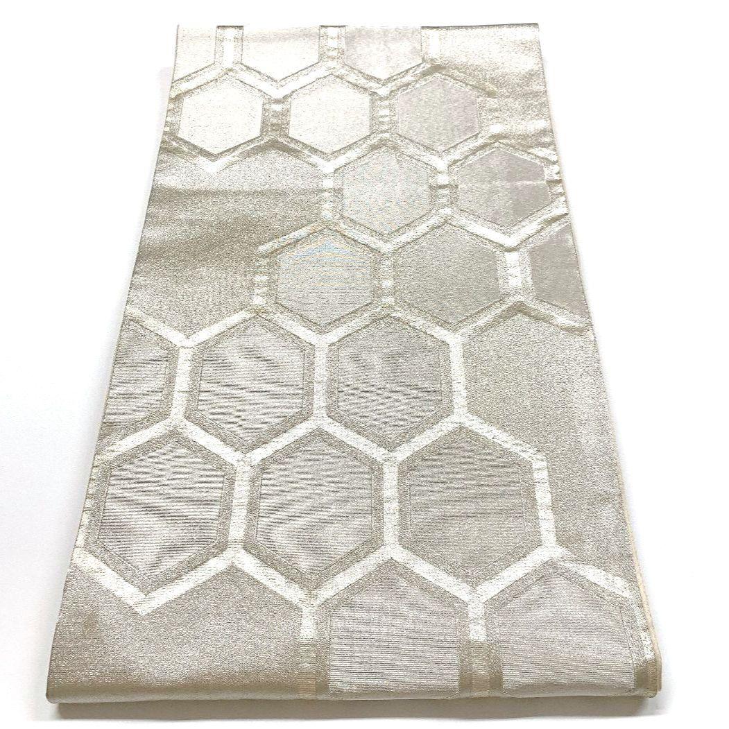 5106# Japanese Vintage Fukuro Obi Belt Kimono Fabric Silk Traditional Silver