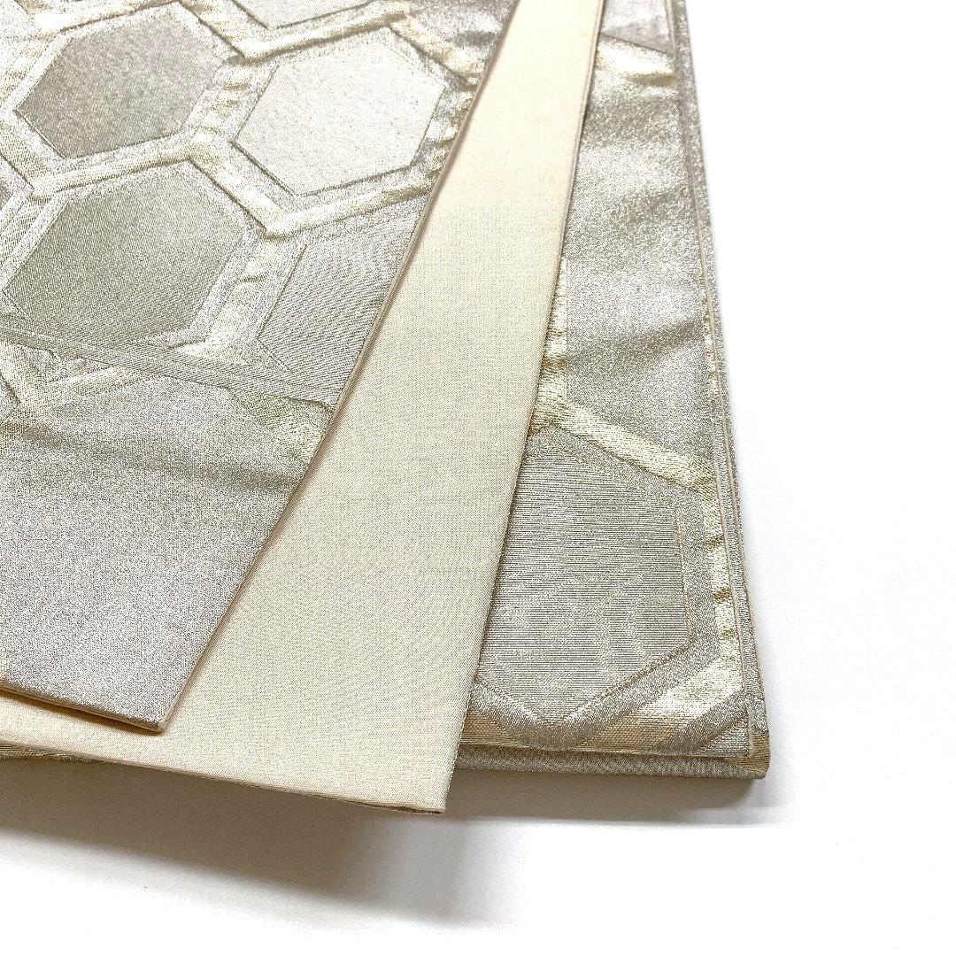 5106# Japanese Vintage Fukuro Obi Belt Kimono Fabric Silk Traditional Silver