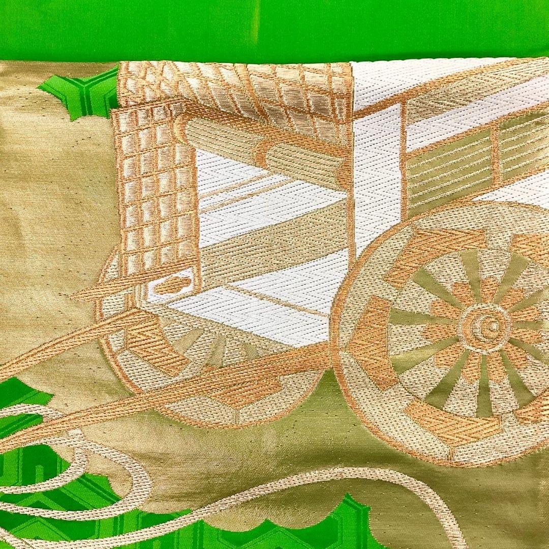 4981# Japanese Vintage Fukuro Obi Belt Kimono Fabric Silk Traditional Green