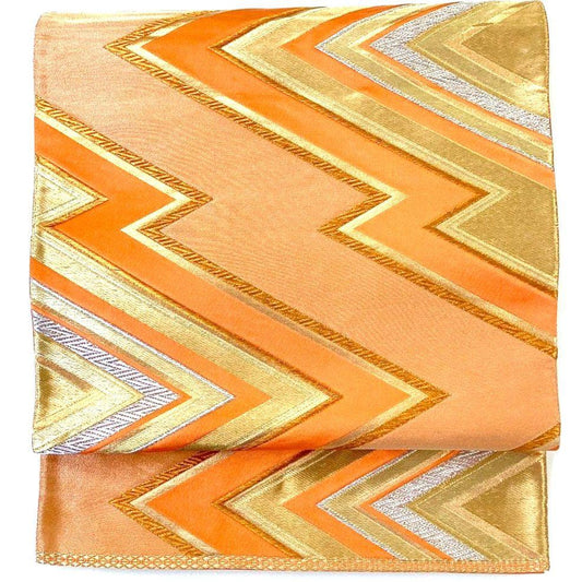5227# Japanese Vintage Fukuro Obi Belt Kimono Fabric Silk Traditional Orange