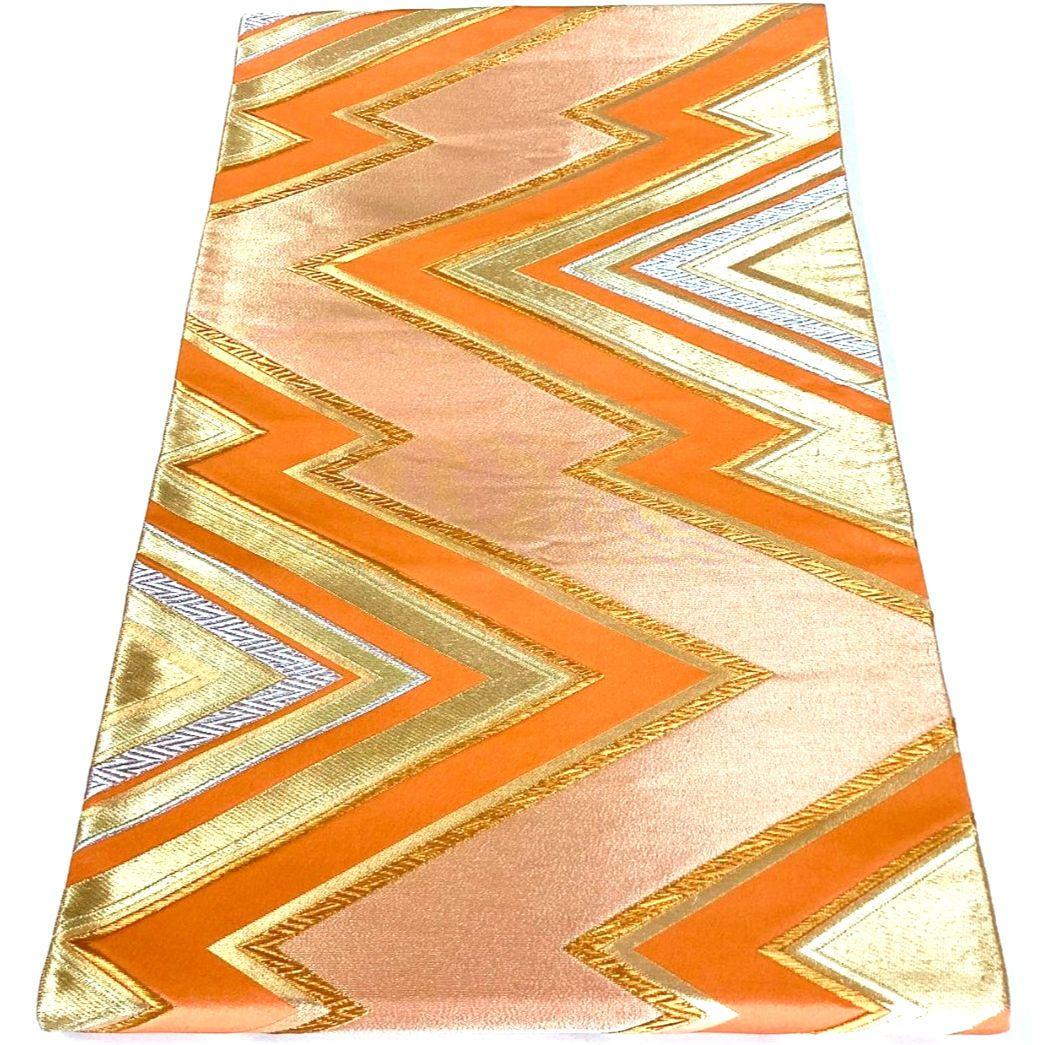 5227# Japanese Vintage Fukuro Obi Belt Kimono Fabric Silk Traditional Orange