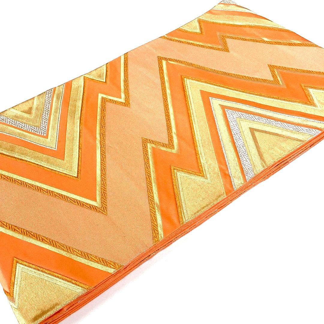 5227# Japanese Vintage Fukuro Obi Belt Kimono Fabric Silk Traditional Orange