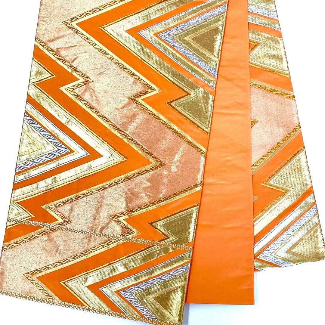 5227# Japanese Vintage Fukuro Obi Belt Kimono Fabric Silk Traditional Orange
