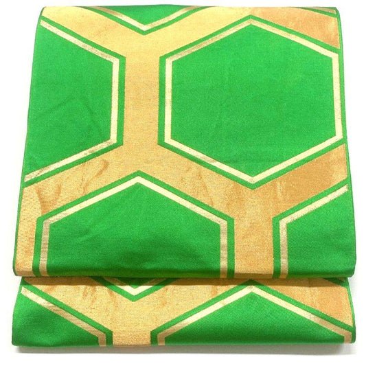 5342# Japanese Vintage Fukuro Obi Belt Kimono Fabric Silk Traditional Green