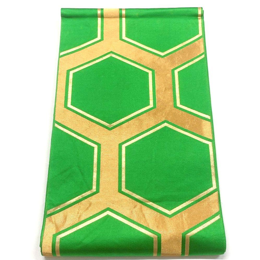 5342# Japanese Vintage Fukuro Obi Belt Kimono Fabric Silk Traditional Green