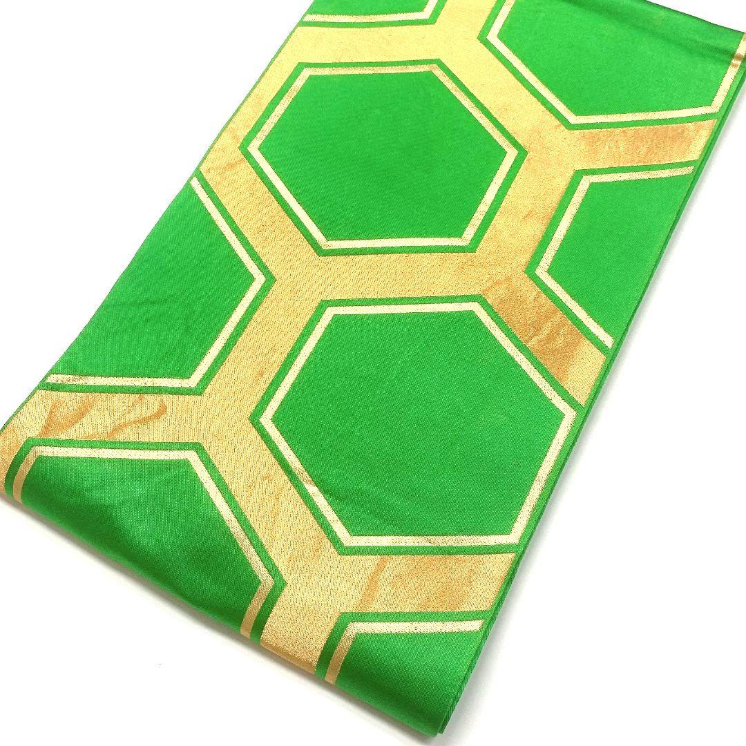 5342# Japanese Vintage Fukuro Obi Belt Kimono Fabric Silk Traditional Green