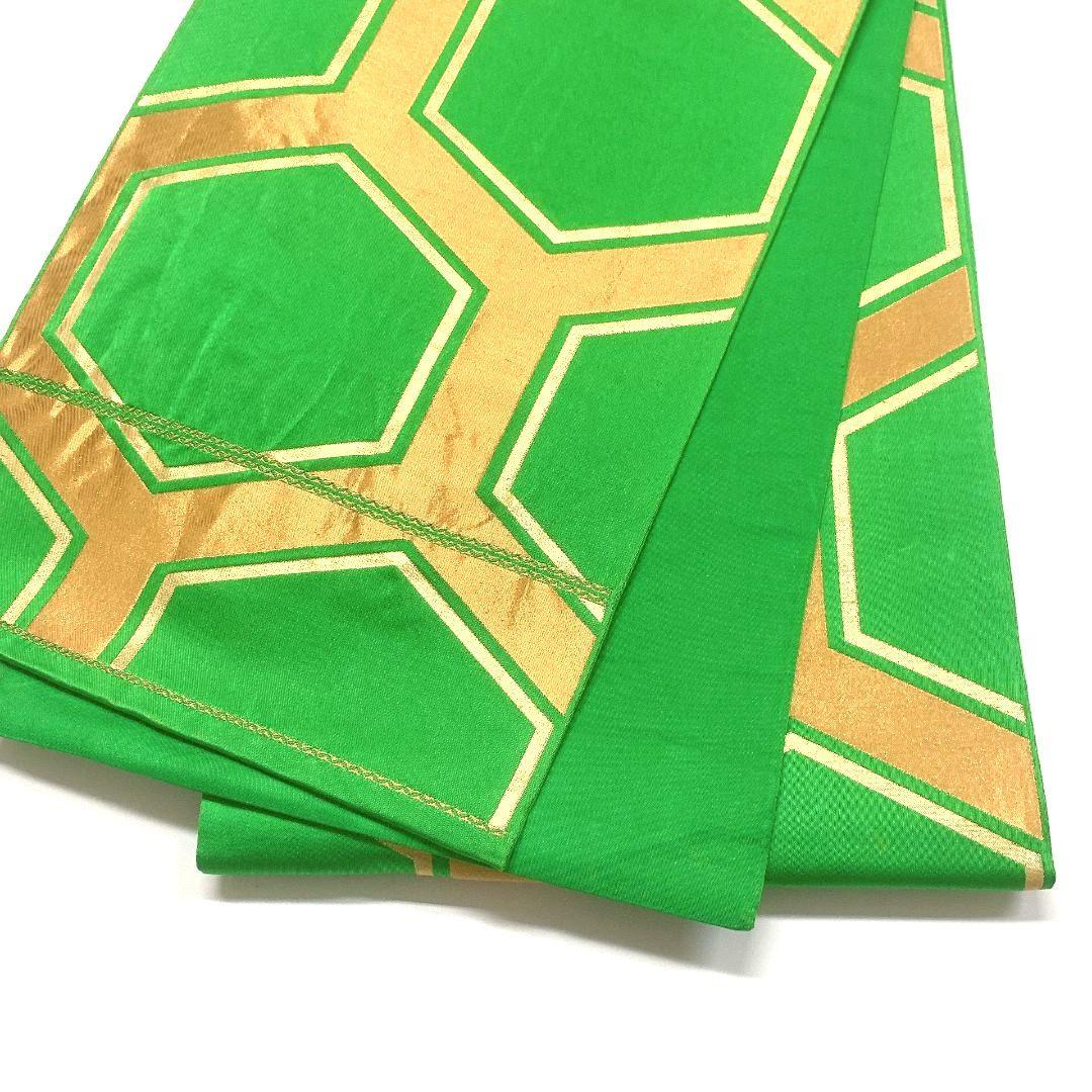 5342# Japanese Vintage Fukuro Obi Belt Kimono Fabric Silk Traditional Green