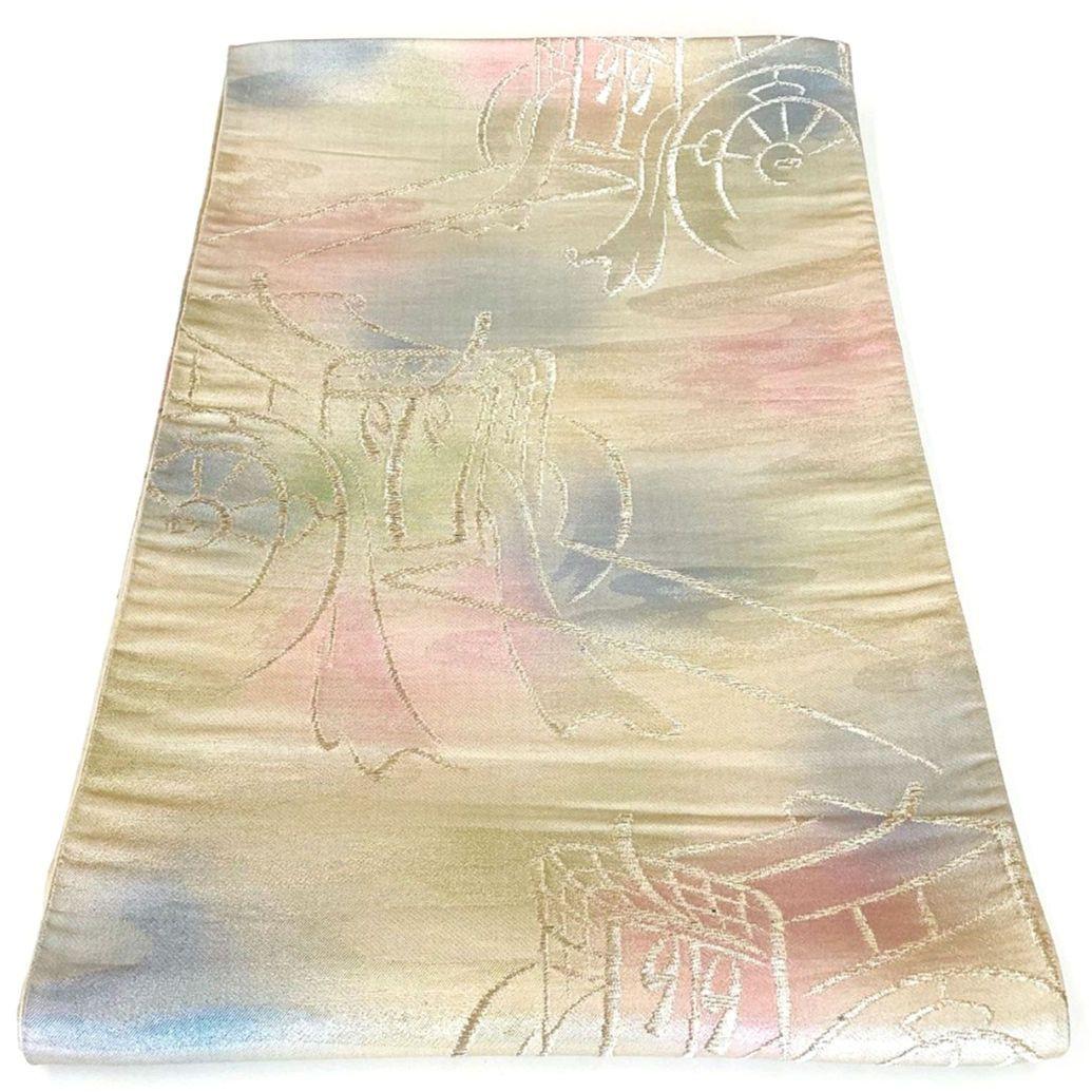 5241# Japanese Vintage Fukuro Obi Belt Kimono Fabric Silk Traditional Gold