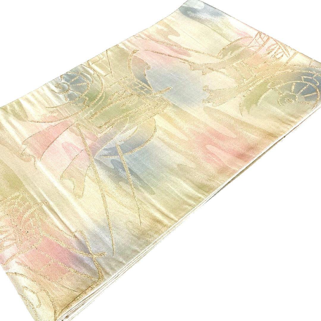 5241# Japanese Vintage Fukuro Obi Belt Kimono Fabric Silk Traditional Gold