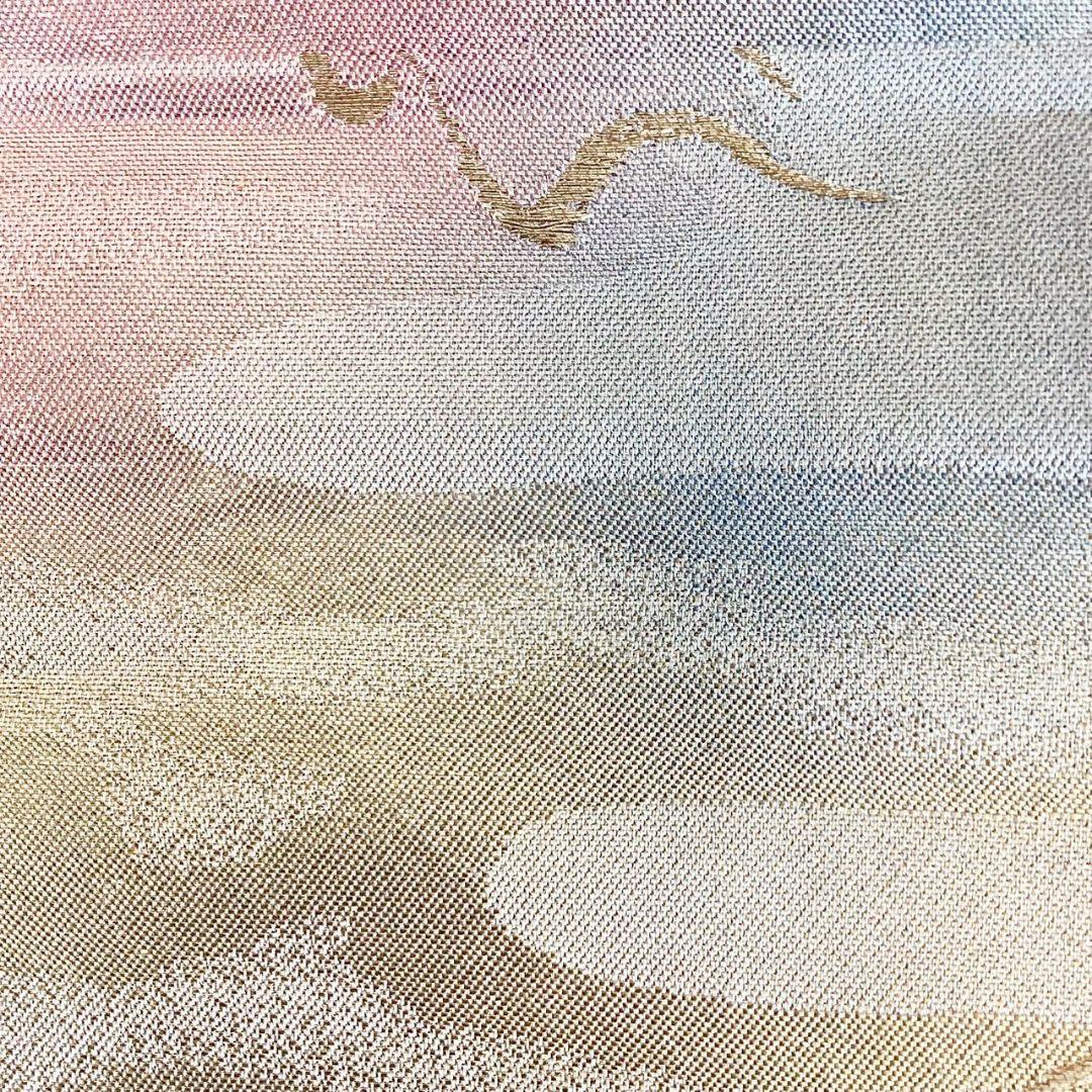 5241# Japanese Vintage Fukuro Obi Belt Kimono Fabric Silk Traditional Gold