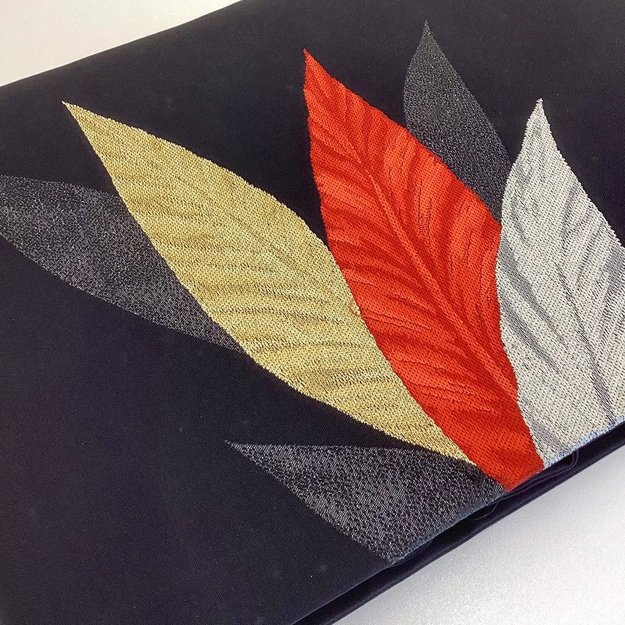 5666# Japanese Vintage Nagoya Obi Belt Kimono Fabric Silk Traditional Black