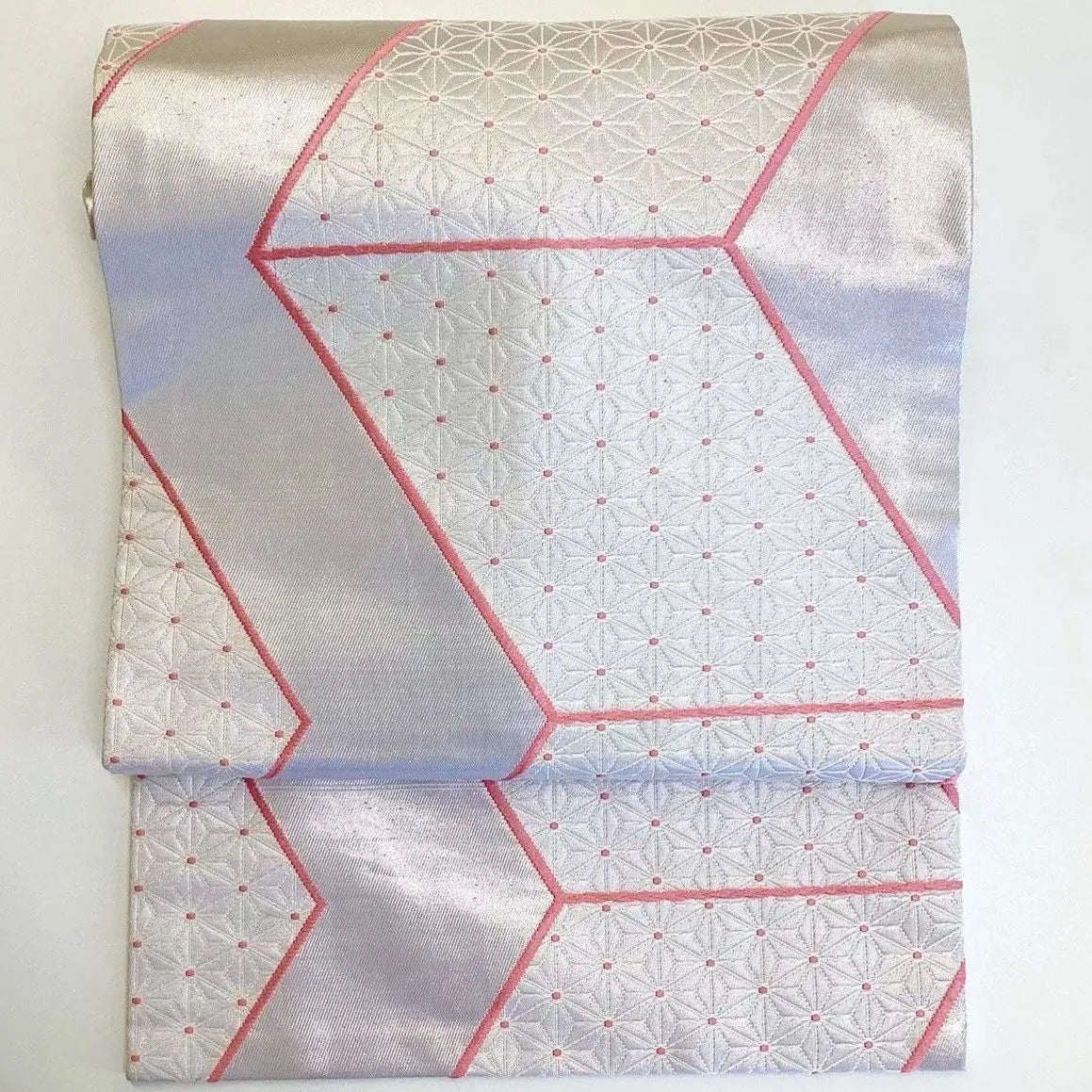 5685# Japanese Vintage Nagoya Obi Belt Kimono Fabric Silk Traditional Silver