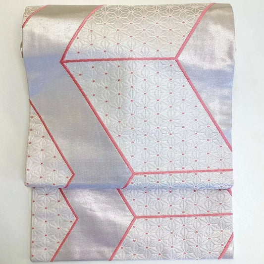 5685# Japanese Vintage Nagoya Obi Belt Kimono Fabric Silk Traditional Silver