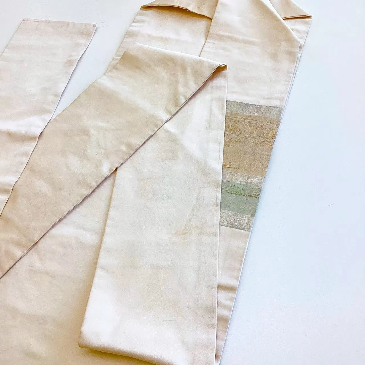 5687# Japanese Vintage Nagoya Obi Belt Kimono Fabric Silk Traditional Silver