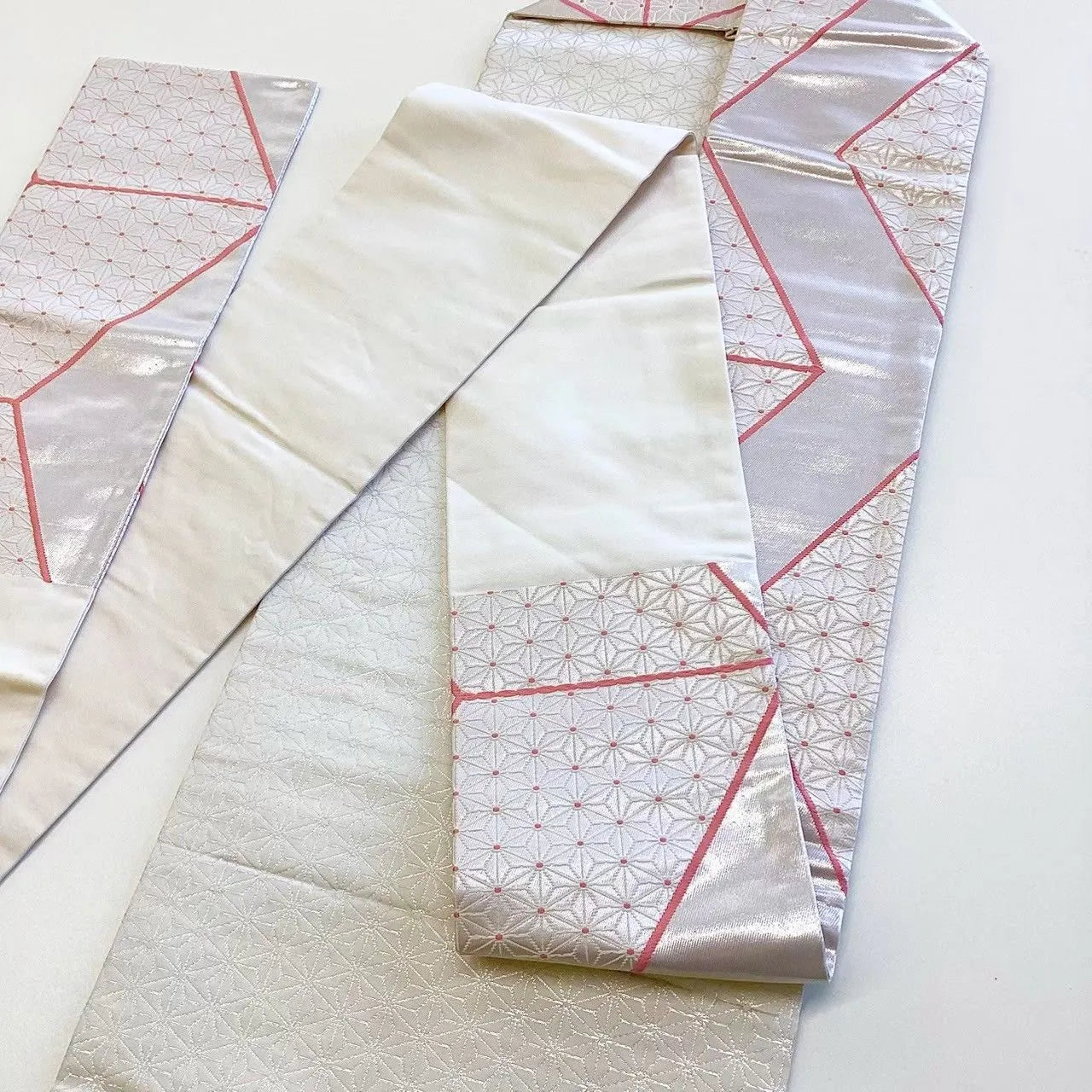 5685# Japanese Vintage Nagoya Obi Belt Kimono Fabric Silk Traditional Silver