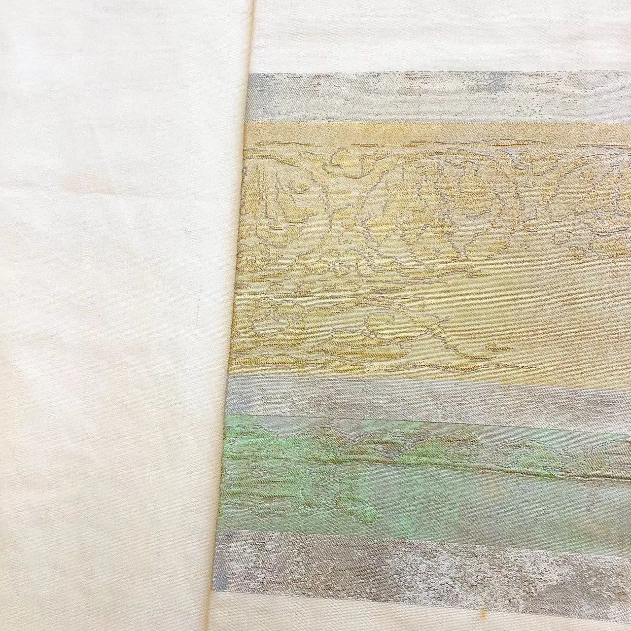 5687# Japanese Vintage Nagoya Obi Belt Kimono Fabric Silk Traditional Silver